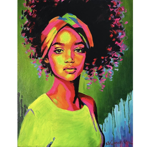 African American Woman Painting African Queen Original Pop Art Black Woman Painting Figurative Canvas Painting 20 by 16 by BaibaLimane