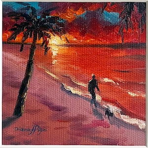 Hawaii Painting Seascape Original Art Maui Framed Oil Painting Small Hand Painted Artwork Dog at the Beach Ocean Painting by DianaPigniArt