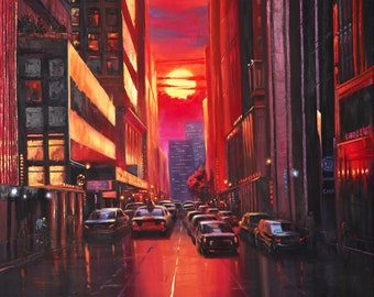 New York Oil Painting Cityscape Original Art Large 40'' Canvas Painting Manhattan Sunset Urban Wall Art City Cars NYC Artwork DianaPigniArt