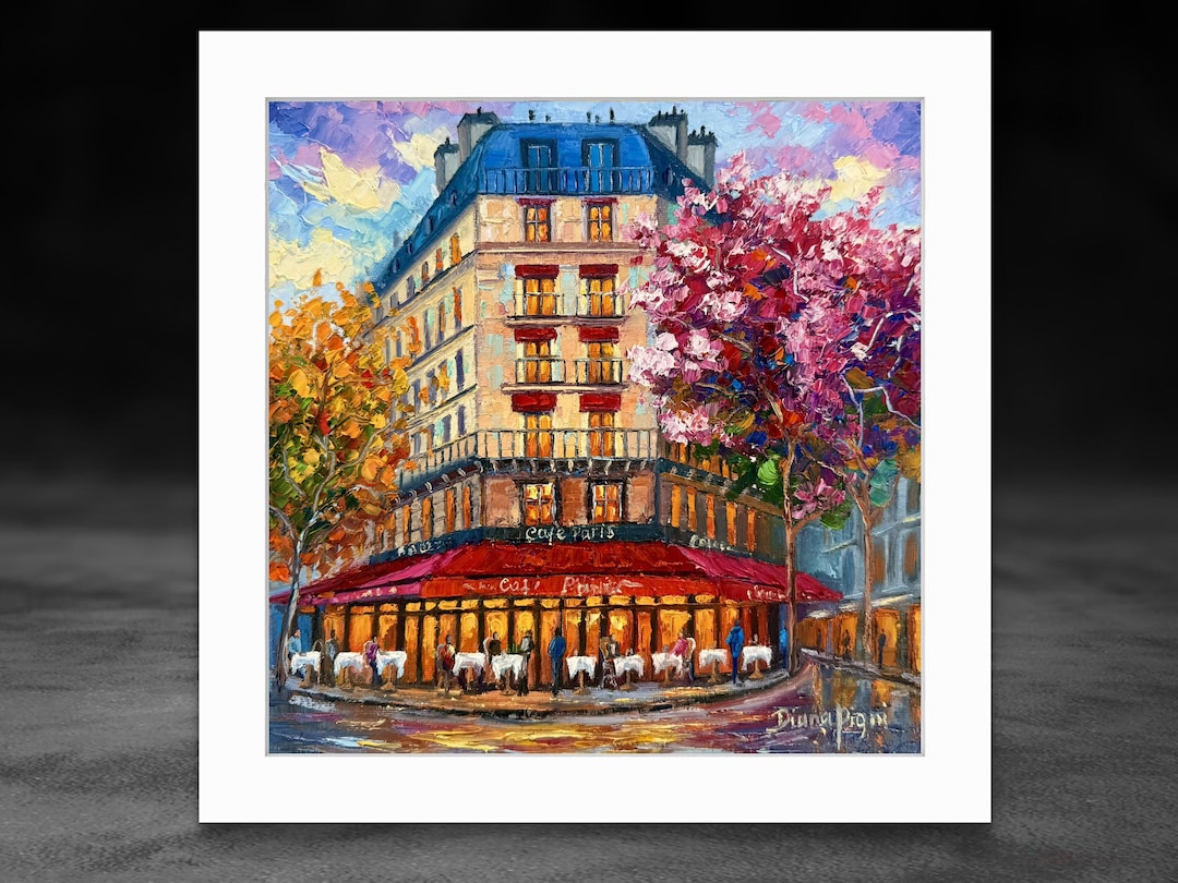Paris Cafe Impasto Oil Painting: France Original Art Hand Painted