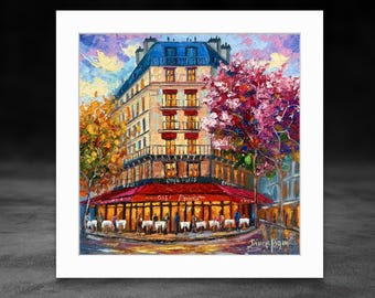 フランスのカフェ油絵 オリジナルパリカフェ絵画 キャンバス フランス