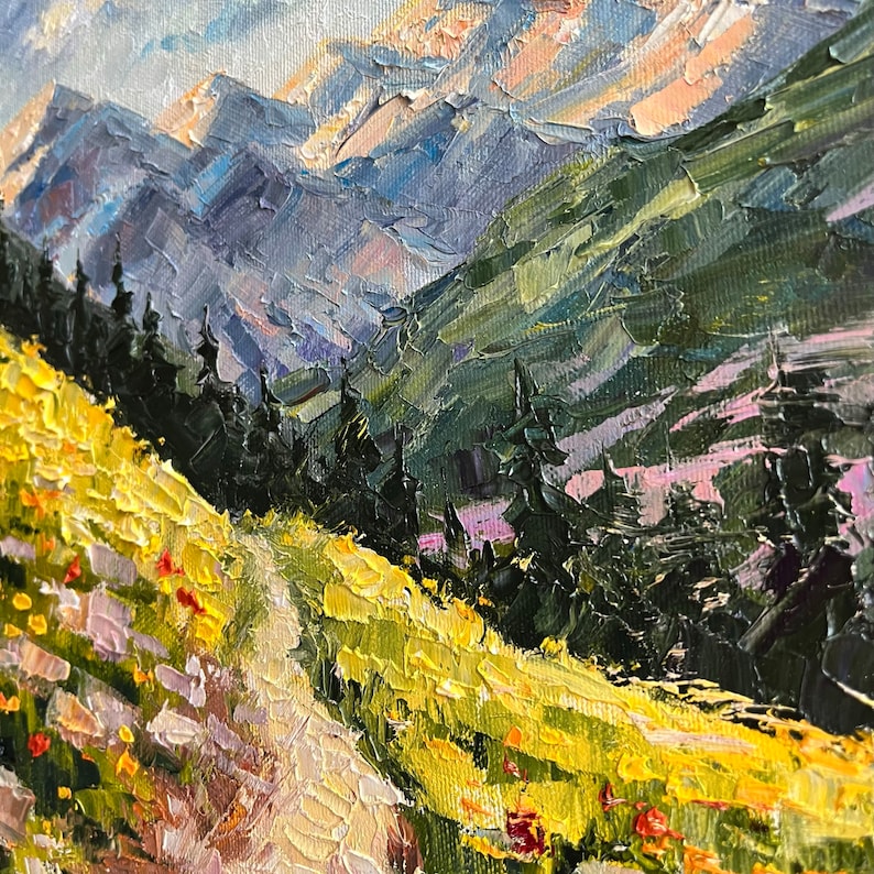 Colorado Painting Hiking Original Art 12 Rocky Mountains Impasto Oil Painting Wildflower Meadow Small Artwork by DianaPigniArt image 3