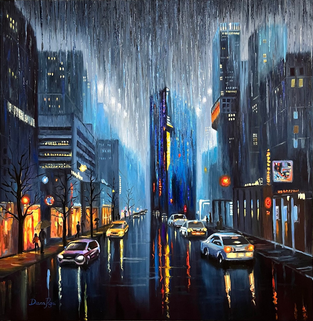 ニューヨークの絵画 都市景観 オリジナルアート サイバーパンク