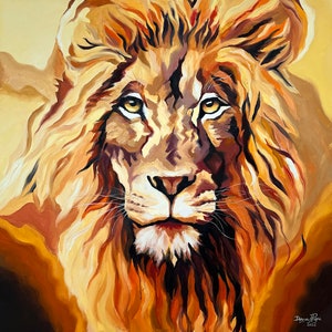 ライオンの絵画 動物 オリジナルアート キャンバスに油彩