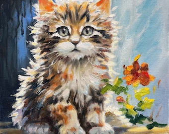 Katzen Malerei Kätzchen Original Art 12 "Tier Impasto Ölgemälde Haustier Portrait Kitty Handgemaltes Haustier Denkmal von DianaPigniArt