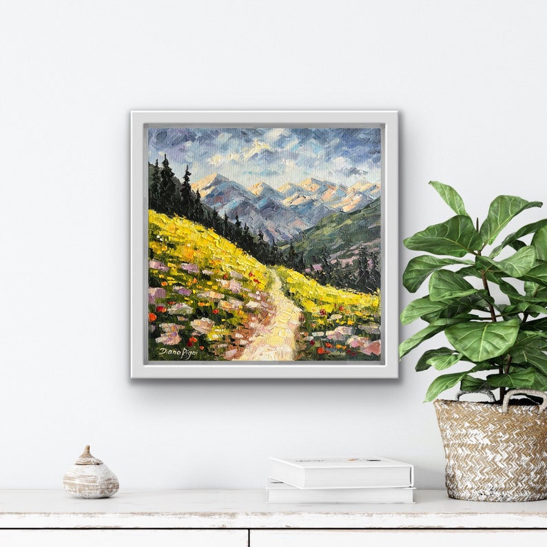 Colorado Painting Hiking Original Art 12 Rocky Mountains Impasto Oil Painting Wildflower Meadow Small Artwork by DianaPigniArt image 4