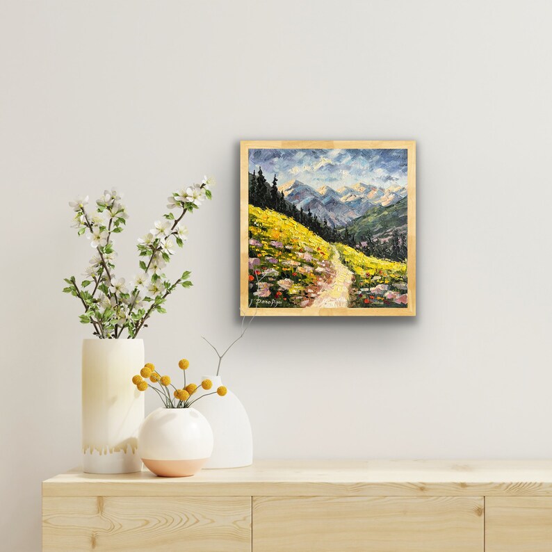 Colorado Painting Hiking Original Art 12 Rocky Mountains Impasto Oil Painting Wildflower Meadow Small Artwork by DianaPigniArt image 5