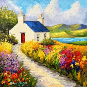 Ireland Painting Irish Landscape Original Art 12&quot; Cottage Countryside Impasto Oil Painting Textured Vibrant Artworkby DianaPigniArt
