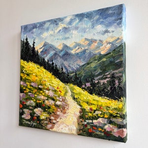 Colorado Painting Hiking Original Art 12 Rocky Mountains Impasto Oil Painting Wildflower Meadow Small Artwork by DianaPigniArt image 6