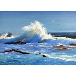 Big Sur Painting California Seascape Original Art 40x30" Large Impasto Oil Painting Wave Coast Seaside Painting Ocean Art by DianaPigniArt