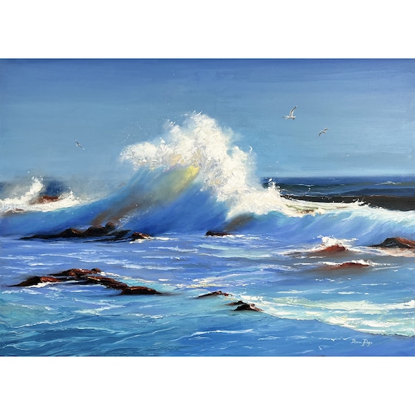 Big Sur Painting California Seascape Original Art Large Oil Impasto Painting Wave Coast Seaside Painting Ocean Art 40x30" by DianaPigniArt