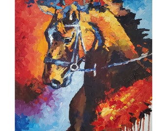 Horse Painting Animal Original Art Pet Painting Abstract Impasto Painting Horse Portrait Pet Palette Knife Art 20 by 16" by DianaPigniArt