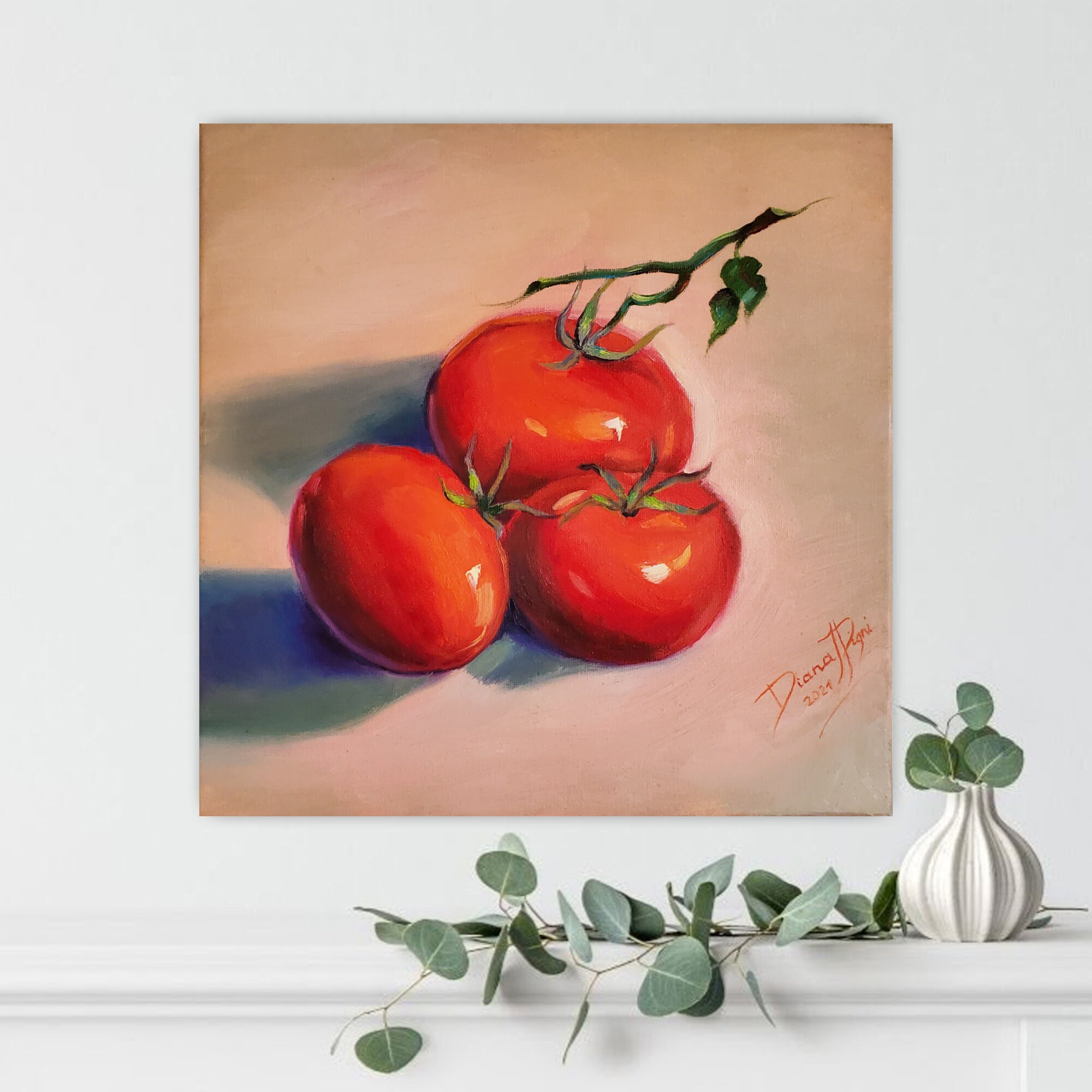 Tomato Painting Still Life Original Art Hand Painted Vegetable | Etsy
