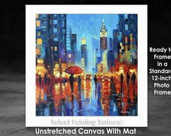 New York City Impasto Ölgemälde, Regnerisches NYC Original Gemälde, 12 "Leinwand von DianaPigniArt