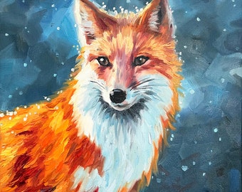 Red Fox Painting Animal Original Art 16" Wildlife Impasto Oil Painting Animal Portrait Fox Wall Art by DianaPigniArt