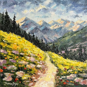 Colorado Painting Hiking Original Art 12 Rocky Mountains Impasto Oil Painting Wildflower Meadow Small Artwork by DianaPigniArt image 1