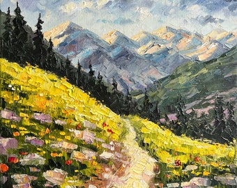 Colorado Painting Hiking Original Art 12" Rocky Mountains Impasto Oil Painting Wildflower Meadow Small Artwork by DianaPigniArt