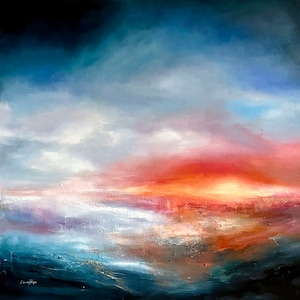 Laguna Beach Painting California Seascape Original Art Abstract Ocean 32&quot; Large Beach Textured Canvas Painting Skyscape Art by DianaPigniArt