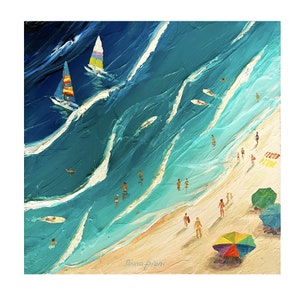 Santa Monica Beach Gemälde Los Angeles Original Kunst Strand Menschen Kalifornien Kleines pastoses Ölgemälde California Dreaming von DianaPigniArt Bild 1
