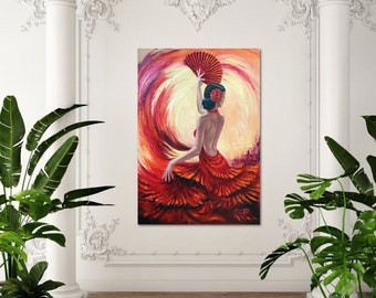 厚塗油絵　肉筆 キャンバス油彩画フラメンコダンサー　美術品絵画人物画　Ｆ6号額縁 厚塗油絵 肉筆 キャンバス油彩画フラメンコダンサー 美術品絵画人物画