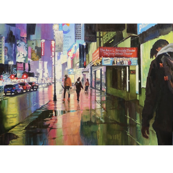 New York Painting Cityscape Original Art New York City Cyberpunk Oil Painting on Large Canvas NYC Urban Painting Car 40x28" DianaPigniArt