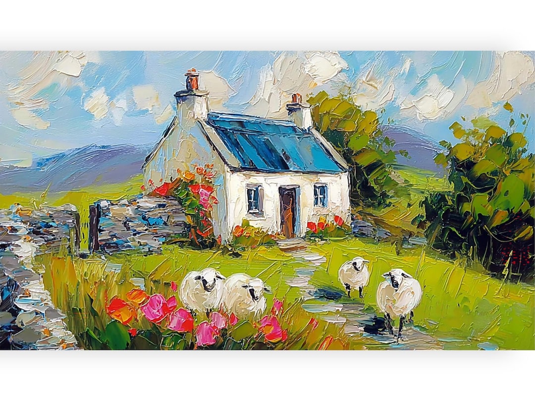 Ireland Landscape Impasto Oil Painting: Irish Cottage Original Art ...