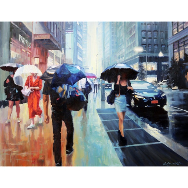 New York Oil Painting Cityscape Original Art 36 by 28" Large Canvas NYC Figurative Painting Urban Art Skyline City Wall Art DianaPigniArt