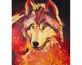 Red Wolf Oil Painting: Original Impasto Wildlife Art (20x28)