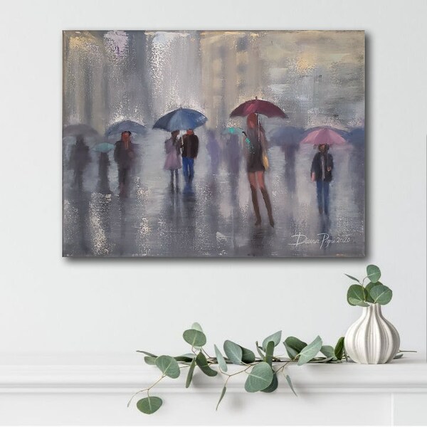 Rainy Day Painting Storm Original Art Abstract Modern Art Fall Painting 12 by 16'' by DianaPigniArt