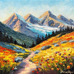 Colorado Painting Rocky Mountains Original Art 8&quot; Hiking Landscape Impasto Oil Painting Wildflower Meadow Small Artwork by DianaPigniArt
