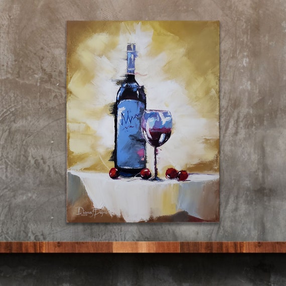 Buy Wine Bottle Impasto Painting: Original Oil Art, Made to Order