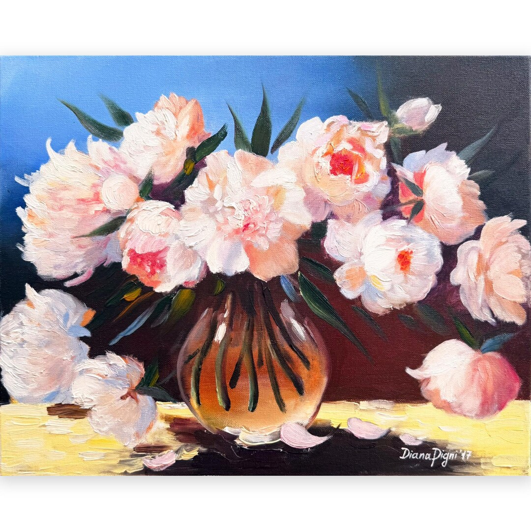 Peony Impasto Oil Painting, Pink Floral Still Life Art - Etsy