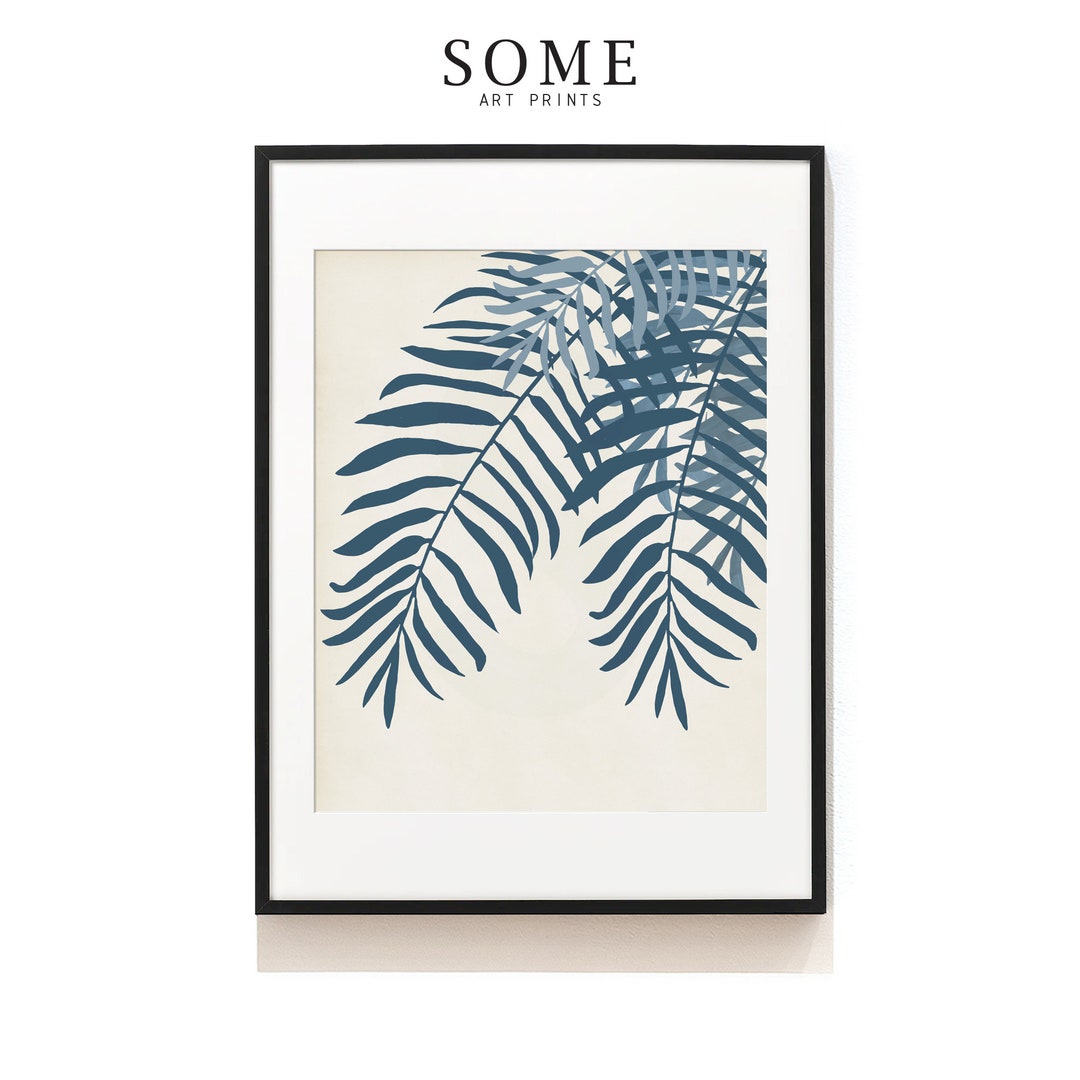 Blue Tropical Leaves Print . Watercolor Areca Palm Leaf . Giclee Art ...