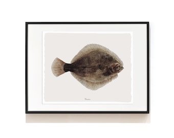 Flounder Print . Kitchen Art Print . Nautical Print . Fishing Gift . Beach House Art . Restaurant Art . Fish Print . SAP-AA0078