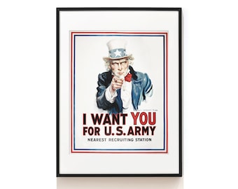 Uncle Sam Poster . I Want You For U. S. Army Poster . Vintage Poster . American Recruitment Poster . First World War Poster . SAP-AA0171