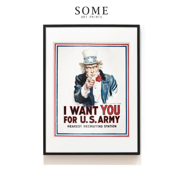 Uncle Sam Poster . I Want You For U. S. Army Poster . Vintage Poster . American Recruitment Poster . First World War Poster . SAP-AA0171