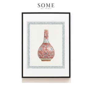 Red Chinoiserie Porcelain Print . Oriental Porcelain Print . Ceramic Art Print . Vintage Porcelain Wall Decor . SAP-AA0104