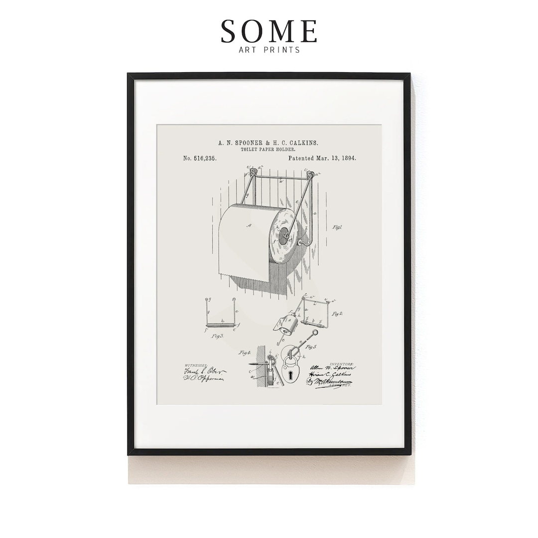 Toilet Paper Holder Patent Drawing . Bathroom Art . Toilet Paper Roll ...