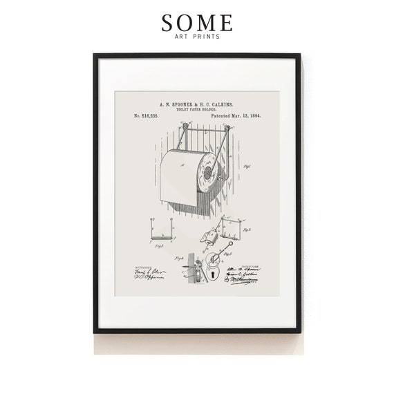 Toilet Paper Holder Patent Drawing . Bathroom Art . Toilet | Etsy