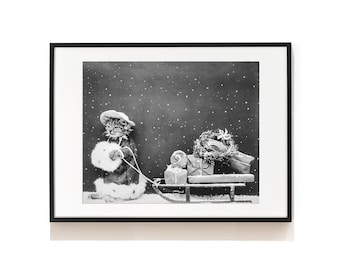 Christmas Cat Print . Vintage Christmas Print . Winter Prints . Holiday Wall Decor . Cat Christmas Wall Art . SAP-AA0188