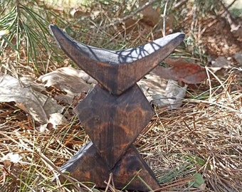 Wooden Celtic idol Cernunnos / Horned Black Idol /Druid God