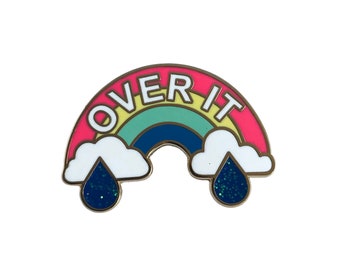 Over It Rainbow Glitter Hard Enamel Pin 1.25" Queer Pride LGBTQ+ Gold Detailing