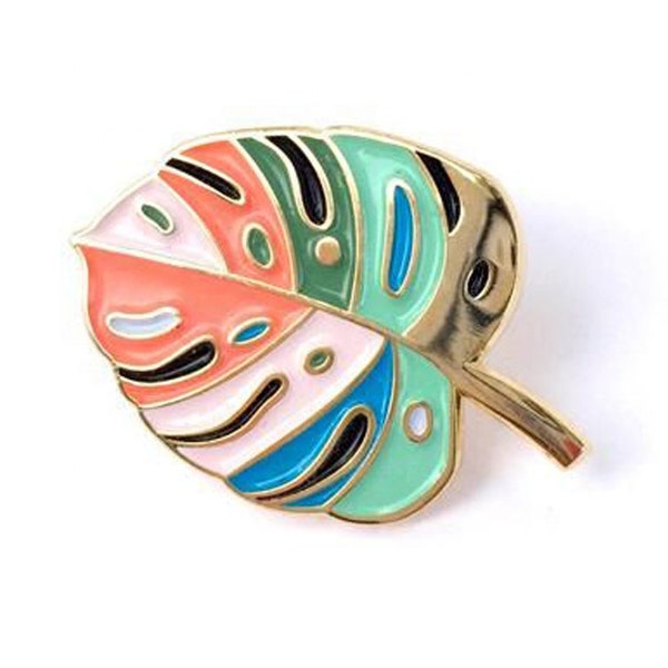 Monstera Leaf Multicolor Soft Enamel Pin Gold Plating Swiss Cheese Plant