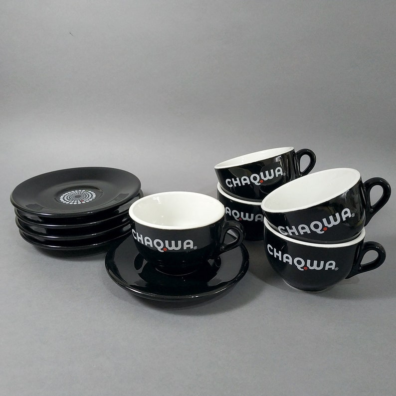 ACF CHAQWA © Espresso Cups & Saucers Set. Black Ceramic Coffee Etsy