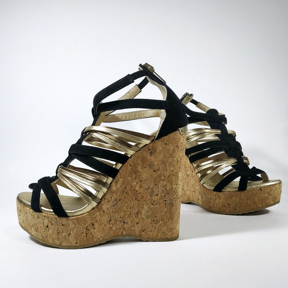 JIMMY CHOO © Women's Cork Platform Wedge Sandals. Made in