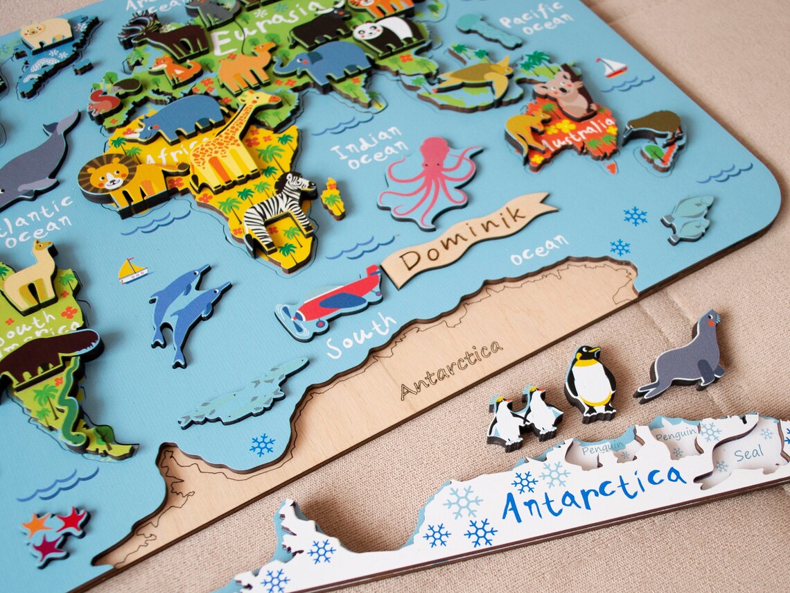 World map puzzle for kids Wooden puzzle Montessori learning | Etsy