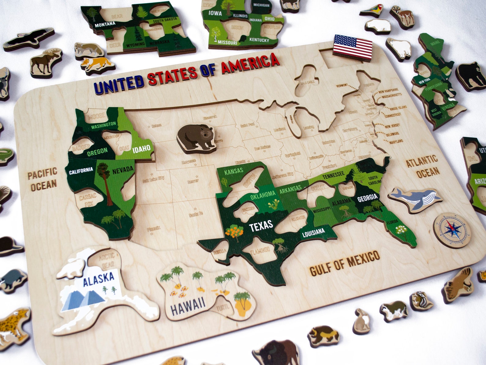 Jigsaw puzzle USA map Wooden Puzzle Wood map United States | Etsy