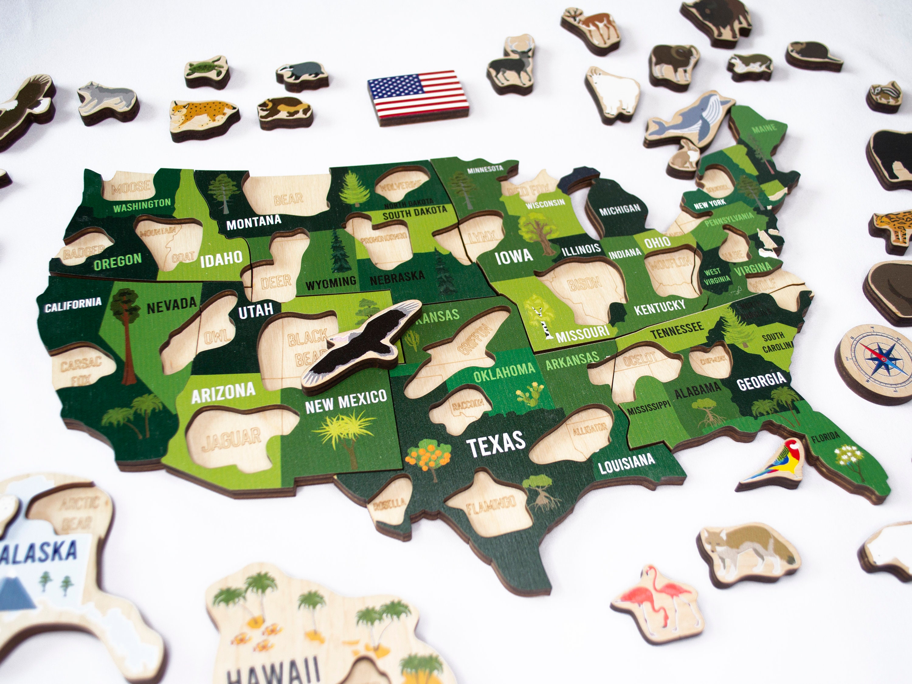 Jigsaw puzzle USA map Wooden Puzzle Wood map United States Etsy