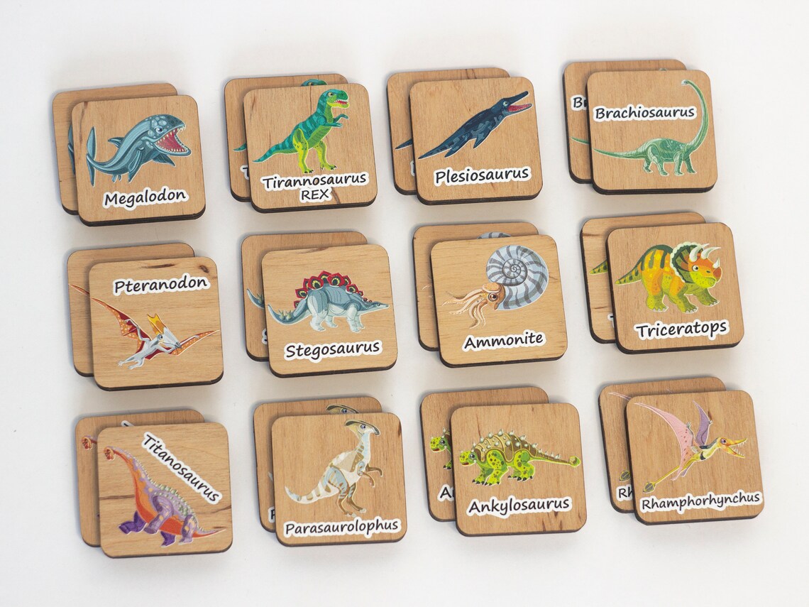 Wooden Memory Game Dinosaur Matching Game Wood Montessori | Etsy