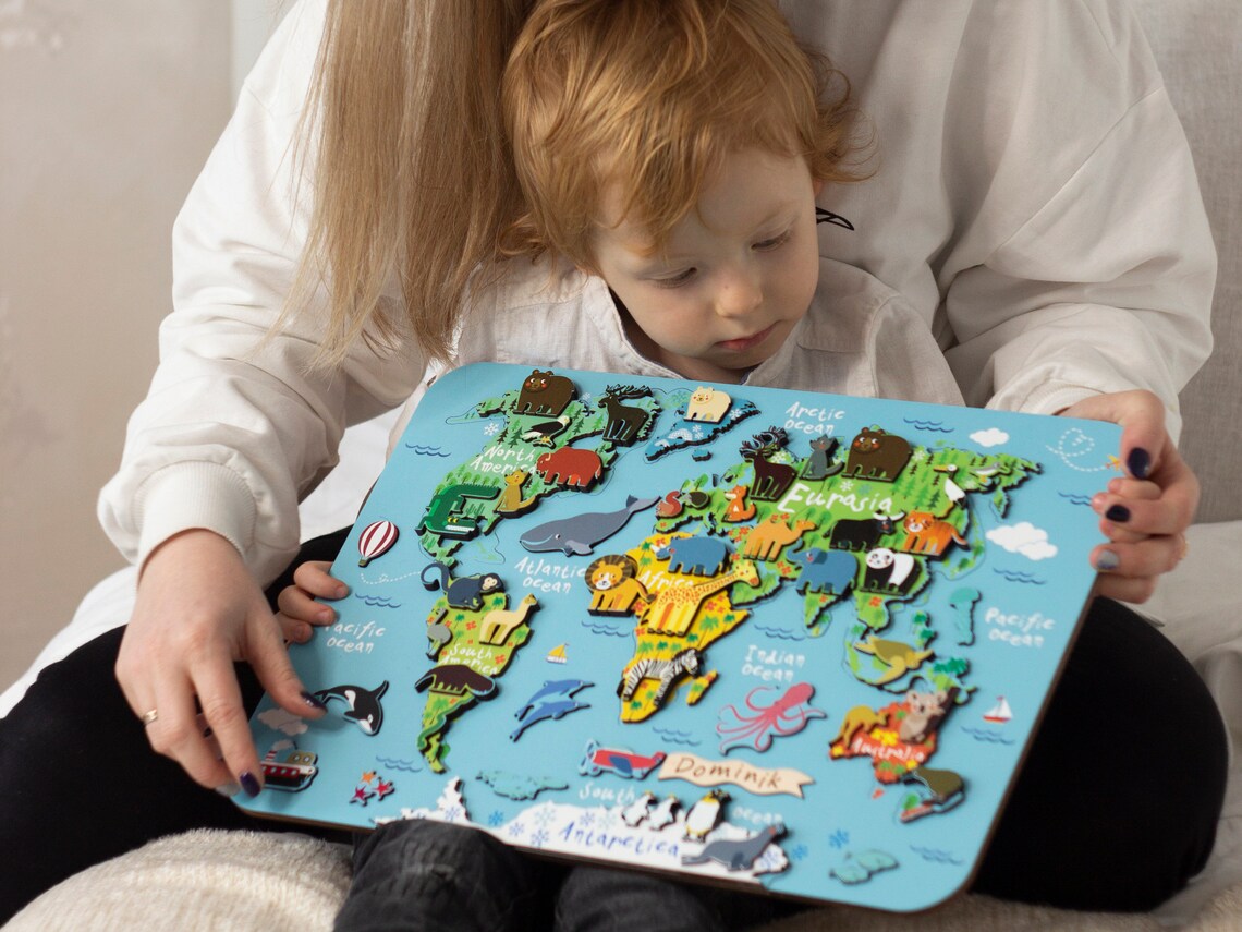 World map puzzle for kids Wooden puzzle Montessori learning | Etsy